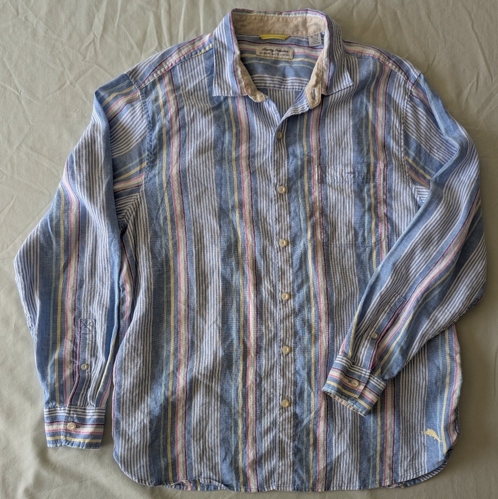 Tommy Bahama Barbados Breeze Tidal Stripe Stretch Linen Button Up Long Sleeve